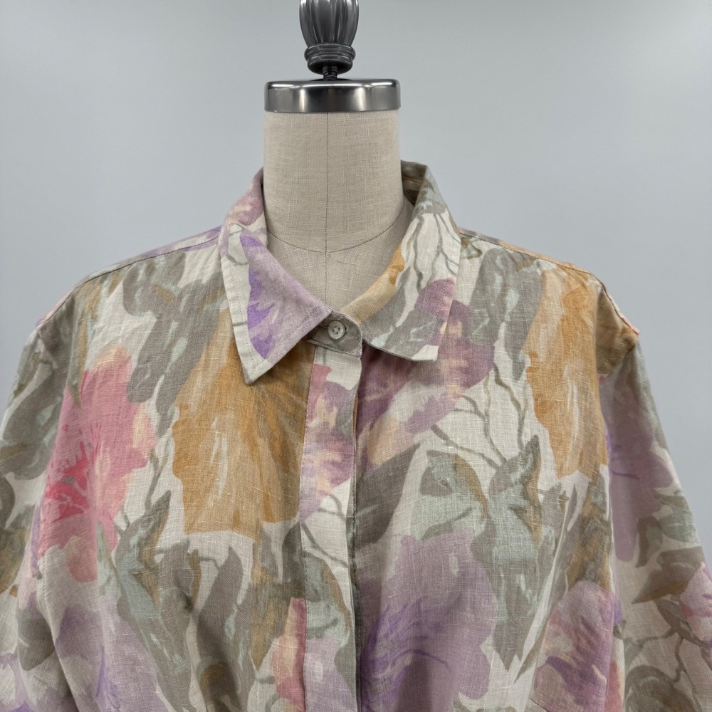 Lauren Ralph Lauren Shirt Dress Womens 16 Floral Linen Midi Tie Waist Excellent - Picture 3 of 10